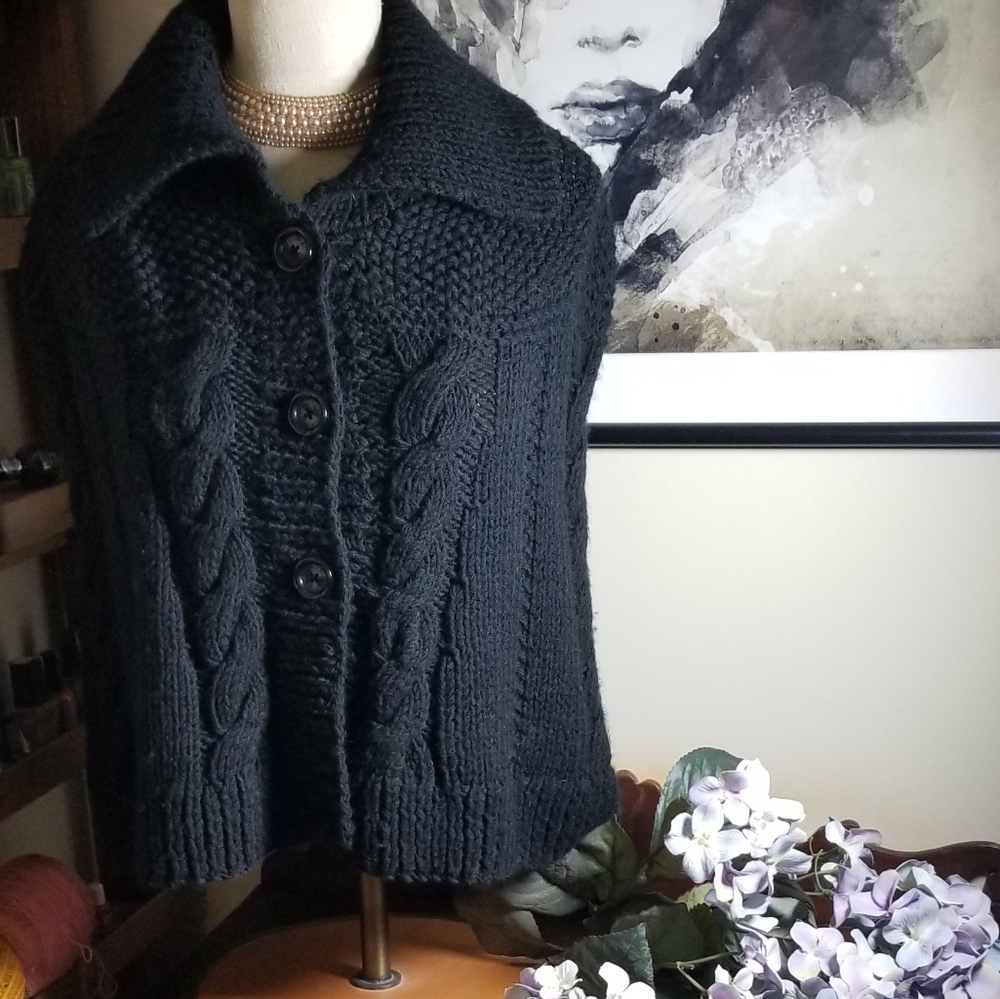 Michael Kors L/XL Cable Knit Black Cape